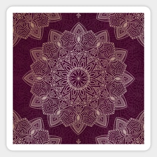 Beautiful hand drawn soft gold mandala on burgundy Magnet